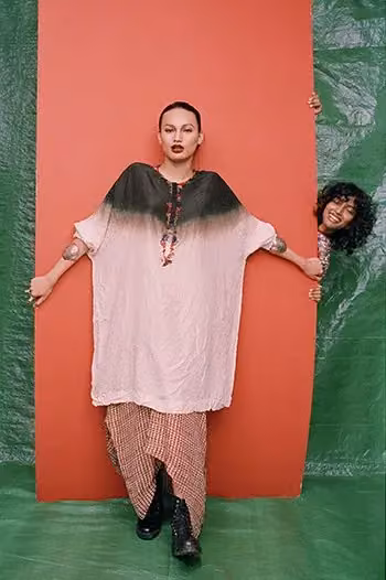 Pink ombré tunic and patterned trousers — Anamika Khanna, Date not stated