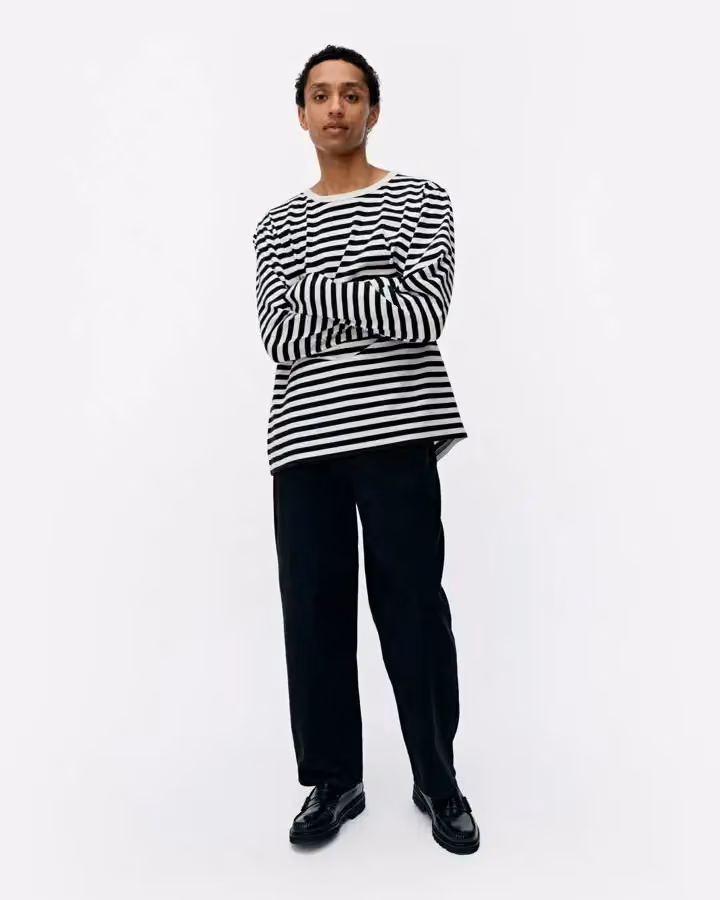 Tasaraita striped shirt — Annika Rimala pattern — Armi Ratia, Pattern designed 1968; photographed shirt undated