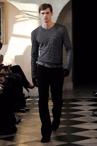 Gray fine-knit top and dark trousers — Tony Melillo, Fall 2008 Menswear