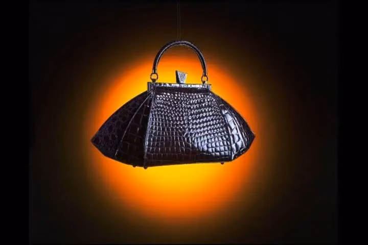 Purple patent-leather handbag — Philip Treacy, 1998