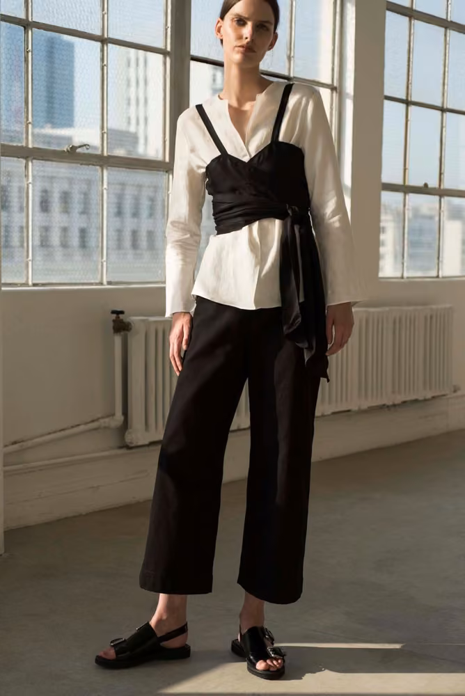 White blouse, black bustier and trousers, Shaina Mote, Spring 2017 Ready-to-Wear.