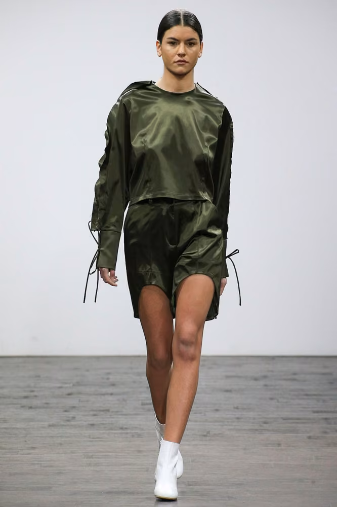 Olive knotted minidress, Tatuna Nikolaishvili, Tbilisi Spring 2017.