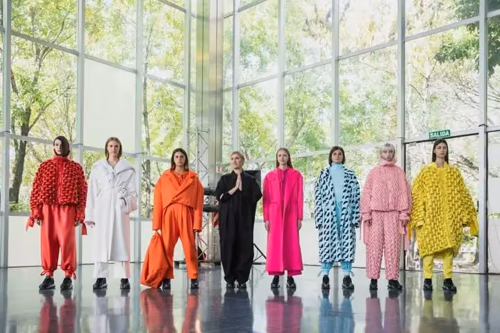 Pale tailored ensemble, second model from the left — Romina Cardillo, 2019
